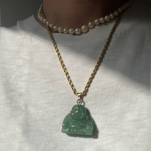 Natural Nephrite Jade lucky Buddha Pendents for couples gold-plated chain - Picture 4 of 14